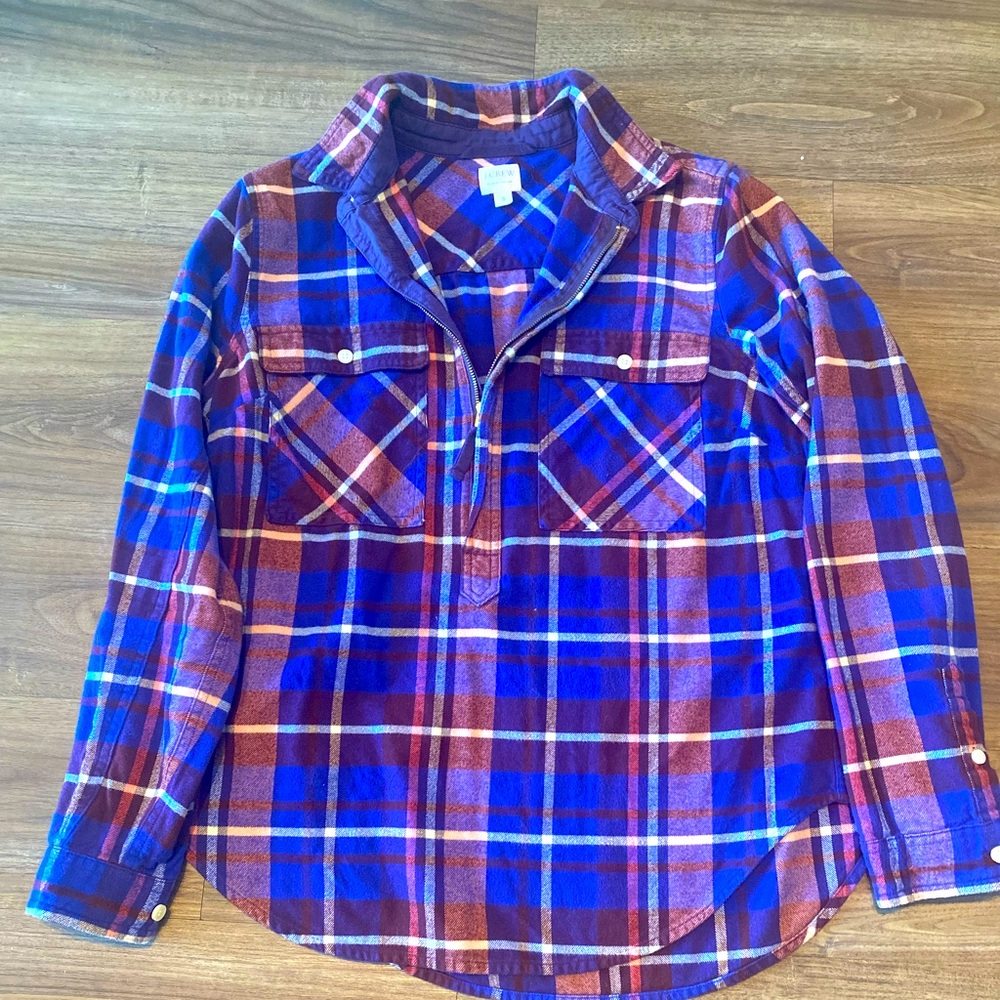 J crew plaid quarter zip flannel women’s size small